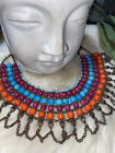 Miriam Haskell Style Massive Lovely Glass Colored Beads Egyptain Necklace!!! B11