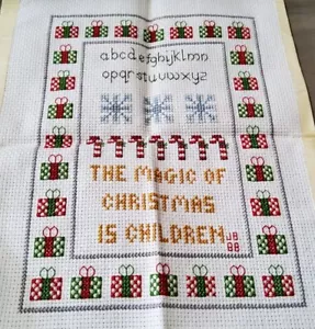 Handmade Finished Cross Stitch Christmas Sampler Unframed 12.25" x 7.75'' 1988 - Picture 1 of 2