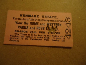 Kenmare Estate IRELAND cira pre 1940 admission ticket stub - Picture 1 of 2