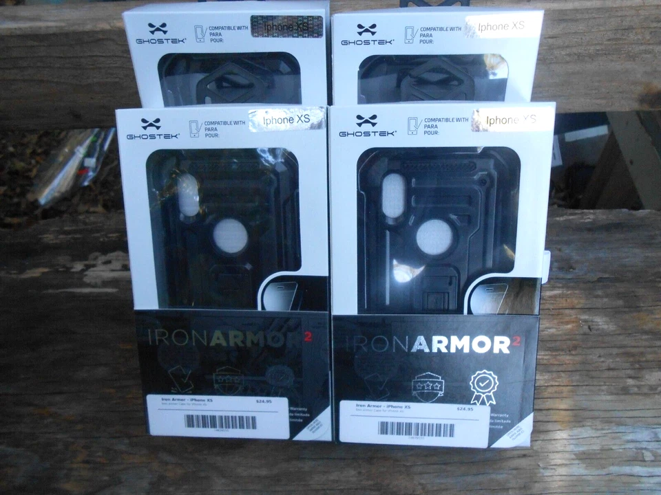 Lot of (4) New iPhone XS Protective Rugged Phone Case Belt Clip w/ Stand - Black - Image 1 of 4