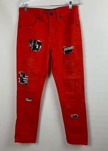 Southpole Vintage Jeans rot gefärbt Patch Design spitz zulaufendes Bein Taschen Reißverschluss Größe 30x30 - Bild 1 von 11