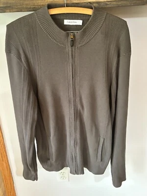 Cárdigan Suéter Cuello Simulado Gris Calvin Klein Para Hombre Tejido Acanalado Cremallera Completa Talla L Foto 1 de 4