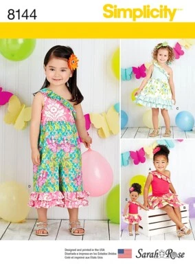 SIMPLICITY SEWING PATTERN 8144 TODDLERS GIRLS ½-4 & 18" DOLL, JUMPSUIT DRESS TOP - image 1 of 4