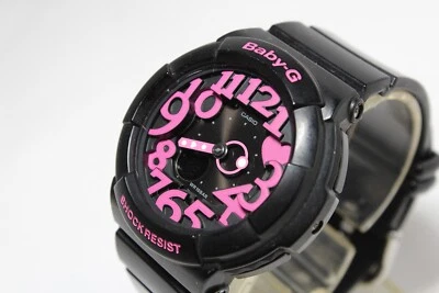CASIO vintage BGA-130 Black Pink Analog Digital Neon Dial Baby-G Watch - Image 1 of 4