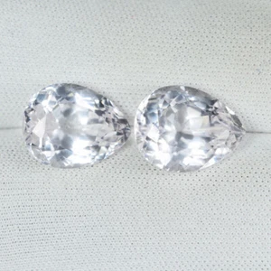 12.38 ct TOP LUSTROUS - COLORLESS 100% NATURAL SPODUMENE Pear Pair 0485 DR - Picture 1 of 2