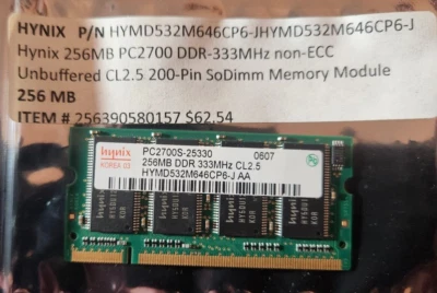 Hynix 256MB PC2700 DDR-333MHz  Memory Module  for sale,  P/N  HYMD532M646CP6-J - Image 1 of 2