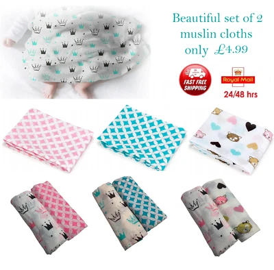 BABYBAZAAR ✅ Pack de 2 pañales baberos de bebé cuadrados de muselina 60 x 80 100 % algodón