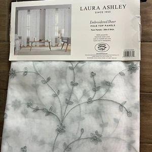 4 Laura Ashley VERNON Embroidered Sage Green Vines Sheer Window Panels 38 x 84” - Picture 1 of 6