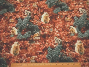 Quilt Fabric 1 1/4 Yard Squirrels Pinecones Rust Brown Leaves Premium Cotton #C - Picture 1 of 2