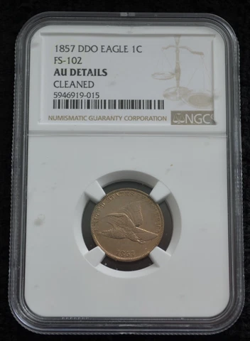 1857 1C DDO Flying Eagle Cent Graded by NGC as AU Details Cover
