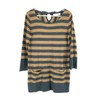 Loft Womens Size Medium Sweater Striped 3/4 Sleeves Keyhole Pockets Tan Gray