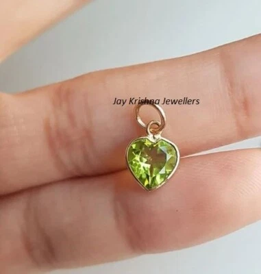 14K Gold Peridot Heart Charm Pendant, August Birthstone Handmade Women's Pendant - Image 1 of 3