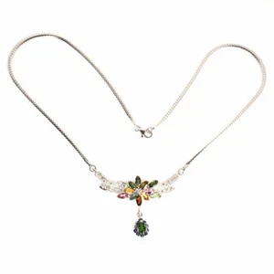 Shola Vero Naturalenaturale Turmalina, Diopside & Zaffiro Collana Sterling N271 - Foto 1 di 3