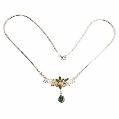 Shola Vero Naturalenaturale Turmalina, Diopside & Zaffiro Collana Sterling N271 - Immagine 1 di 3