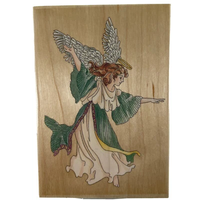 Estampillas de goma de ángel danzante suceden 80065 alas montadas en madera halo grandes Foto 1 de 4