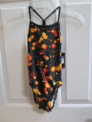 new NIKE girls mosaic orange/black bathing suit Sz 10 - Image 1 of 4