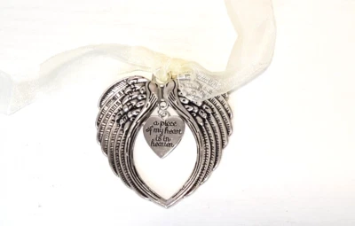 Memorial Christmas Ornament A Piece of My Heart is in Heaven Angel Wings Gift - Image 1 of 4