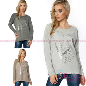 Womens Oversized Asymmetric Lightweight Jumper Long Sleeve Top Size 8-14 FT2207 - Picture 1 of 4