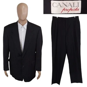 Vintage Canali Proposta Two Piece Gray Pinstripe Black Wool Suit 50L 40L 34X33 - Picture 1 of 18