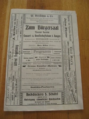 altes Programm Theater Wiesbaden Zum Bürgersaal vom 1 bis 15. Oktober 1900 - Bild 1 von 4