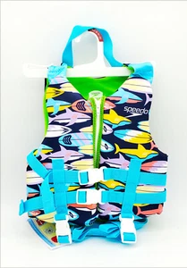 Speedo Kids PFD Blue Fins on Fins Sharks Pattern Swim Life Jacket Vest 30-50 lbs - Picture 1 of 3