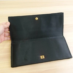 Vintage Beaded Allover Clutch Purse Wallet Black Long Bifold Money Bills - Picture 1 of 10