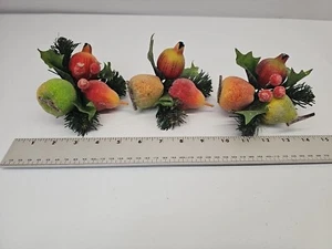 3 Vintage Clip On Christmas Ornaments Sugared Fruit - Picture 1 of 5