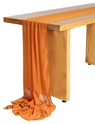 14FT 27x168 in Orange Chiffon Table Runner, Extra Long, Semi Sheer, Wedding - Image 1 of 4