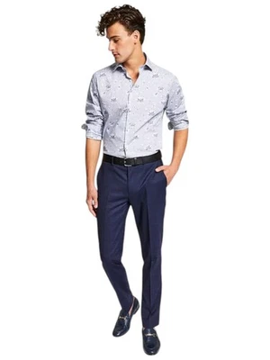 Pantalones de vestir ajustados Bar Iii para hombre 32/34 azul a cuadros Foto 1 de 2