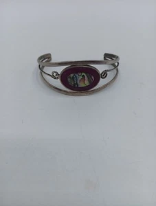 Vintage Alpaca Mexico Abalone Leaf Pink Cuff Bracelet - Picture 1 of 5