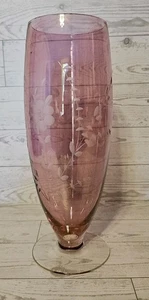 Vintage mundgeblasenes rosa Depressionsglas geätzt mit Blumen - Bild 1 von 6