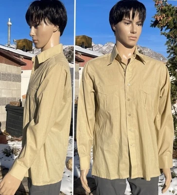 new unworn vintage 70s JC PENNEYS tan dress shirt selvedge edge fabric men large - Image 1 of 4