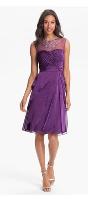 Adrianna Papell Women’s Purple Elegant Dress w/ Mesh and  pearls & shiny Beads - Image 1 of 4