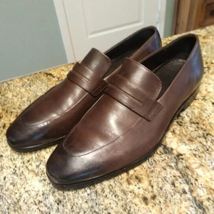 Hugo Boss Penny Loafers Men's 5.5 Dark Brown Leather Dress Highline Slip On - Picture 1 of 12