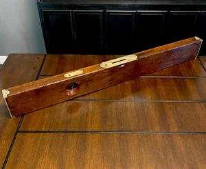 Antique c.1880 Stanley Rule & Level  No.3 Patent Improved 28” Brass/Cherry Wood - Picture 1 of 24