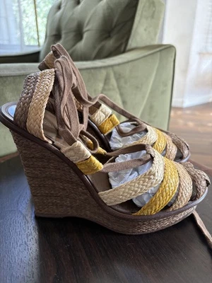 Bottega Veneta Multicolor Raffia Ankle Wrap Platform Wedge Sandals Womens US 8.5 - Image 1 of 4
