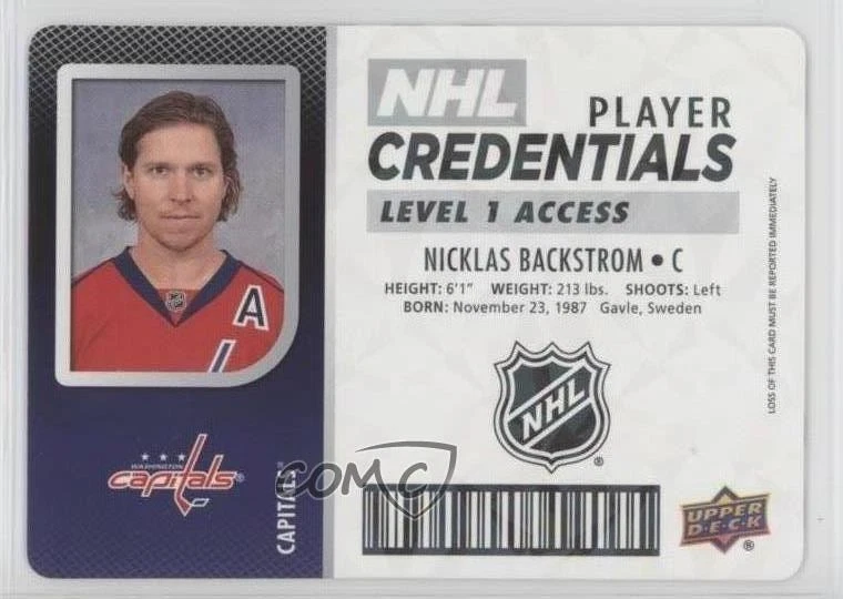 2017-18 Upper Deck MVP NHL Player Credentials Level 1 Access Nicklas Backstrom - Image 1 of 2