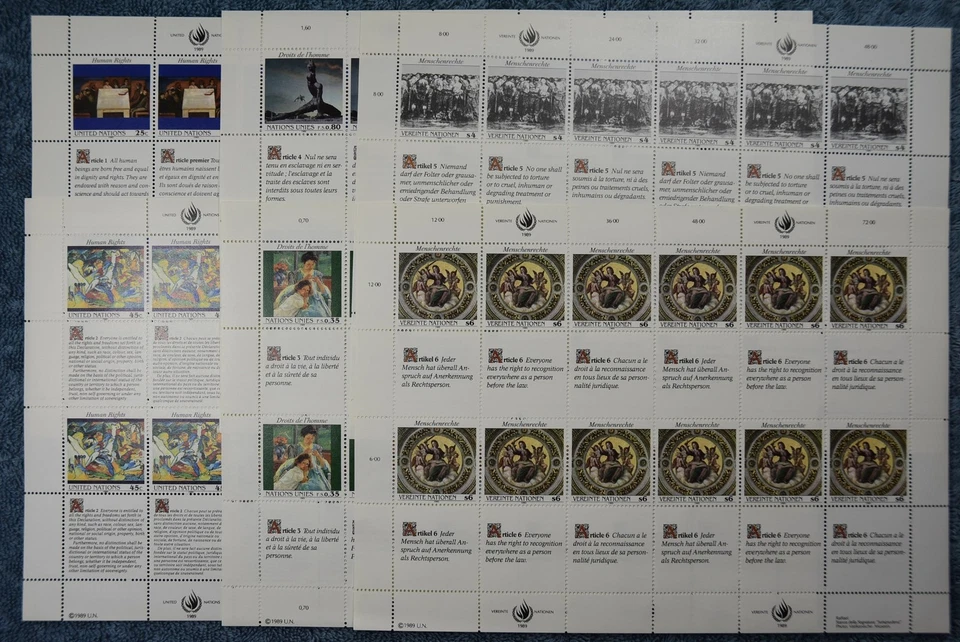 1989 Human Rights Full Sheet Set - N570-571, G180-181, A95-96 - MNH - Image 1 of 1
