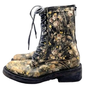NWT Free People Santa Fe Bootie Black Floral Leather Lace-Up Combat Boot Size 8 - Picture 1 of 16