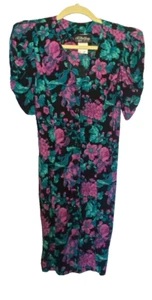 Vintage All That Jazz Kleid Gr. 3/4 Blumen 80er Bleistift Kurzarm Knopfleiste - Bild 1 von 12