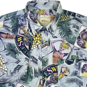 Vintage 90er Melka Button Up Kurzarm Neuheit Pfirsich Scnapps Hemd 42-16 1/2 - Bild 1 von 9