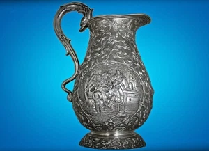 AN ARTISTIC TENIERES STYLE DUTCH SOLID SILVER PITCHER - Picture 1 of 1