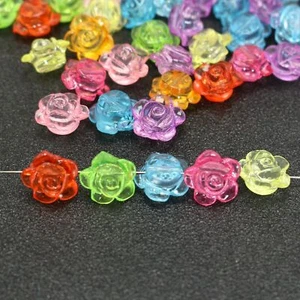 100 Mixed Colour Transparent Acrylic Flatback Rose Flower Charm Beads 10mm - Picture 1 of 8