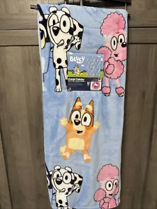 New Bluey Bingo Coco Chloe & Muffin 50" x 70" Blue Throw Blanket On Hanger - Picture 1 of 10