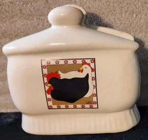 Porta tovaglioli vintage Linda Morgan in ceramica smaltata con polli galline resistente - Foto 1 di 4