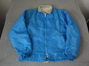 Vintage F&C Sportswear Jacket Mens Large Blue Sherpa Satin Bomber 70s Nylon - Picture 1 of 17