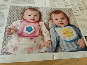 Baby Boy Girl Flower & Chick Bibs Knitting Pattern - Picture 1 of 2