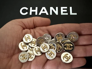 LOT OF 10 Vintage CHANEL Silver color Metal Button CC Logo in gold High Relief - Picture 1 of 6