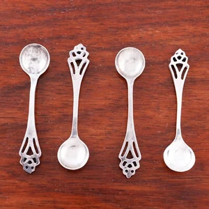4 AMERIKANISCHE ART DECO STERLINGSILBER SALZLÖFFEL DURCHBOHRT OHNE MONOGRAMM - Bild 1 von 6