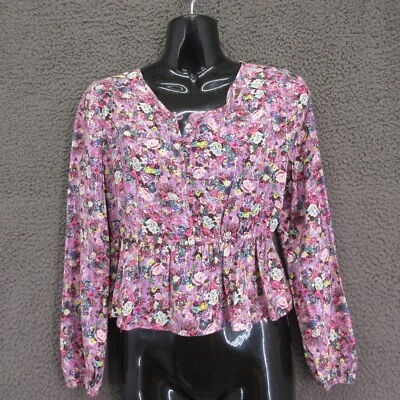 Love, Fire Violet Floral Peplum Top Women’s M Rayon Long Sleeve #4875 — 第 1/4 张图片